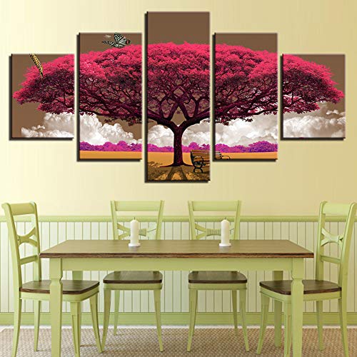 Tableau Paysage Marin pour Décoration Chambre Toile Arbre De Carthame 5 Panneaux - 4