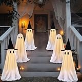 DULEFUN 6 Packs Halloween Ghosts Outdoor Decorations, Light Up Spooky Ghost with Hat for Halloween Party Favors Lighted Stakes for Yard Garden Grass Lawn Patio Pathway Outside Decor