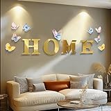 Taesytii Home Letters Sign Wall Decor Living Room Gold Acrylic Mirrors Art Wall Stickers Peel and Stick Wall Decals Modern Decoration Pictures for Living Room Entryway Dining Room Murals