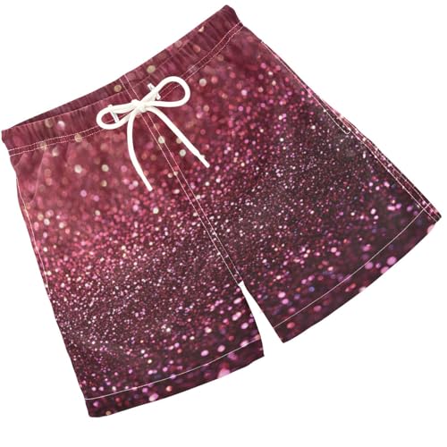 Pigsaly Boys Swim Trunks Burgundy Maroon Gradient Flashing Glitter Boys Board Shorts Swimsuit Swimwear Summer Bathing Suit S