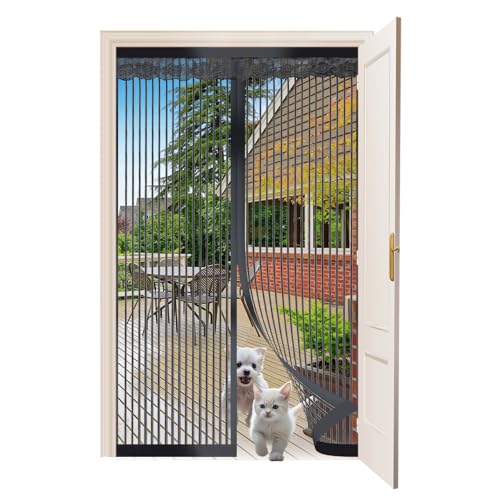 Fly Screens for Doors JANORS Magnetic Fly Screen Door, Magnetic Soft Screen Doors, Encrypted to Prevent Bug, Full Frame Magic Tape, Magnet Silent Closure, No Punching 90 * 210cm (Stripe)