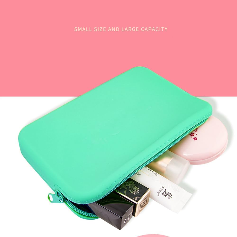 Silicone Small Makeup Bag Pouch for Purse, Travel Toiletry Bag Cute Portable Cosmetic Bag Waterproof Makeup Storage Bag Mini Zipper Clutch Makeup Organizer for Makeup, Beauty Tools (Small Green) - Image 5