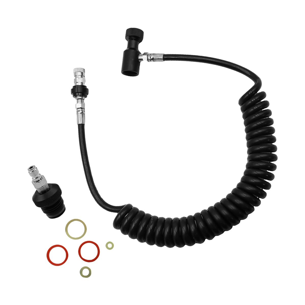 Tuyau de Bobine à Distance - Modèle ondulé avec Joint torique, raccord Rapide pour systèmes de Remplissage HPA/CO2 Airsoft et PCP