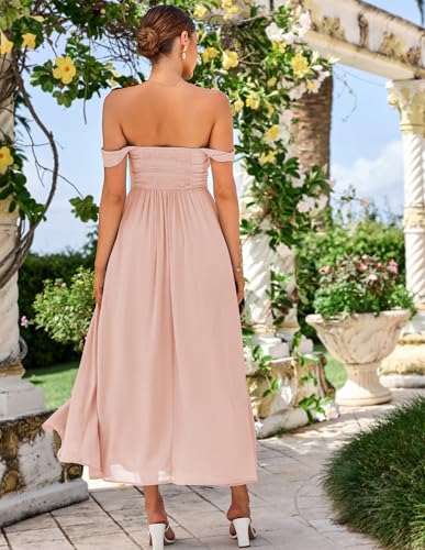 Image of GRACE KARIN 2026 Women's Summer Floral Wedding Guest Dress,Beach Flowy A Line Maxi Off Shoulder Bridesmaid Dresses