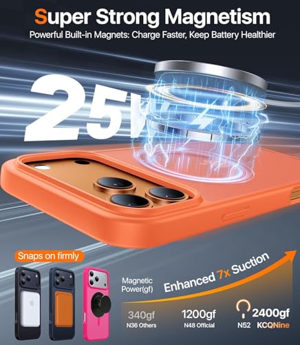 Image of Elzzi Magnetic for iPhone 17 Pro Max Case (Compatible with MagSafe) Slim Translucent Matte Shockproof with Anti-Fingerprint Phone Case, Orange