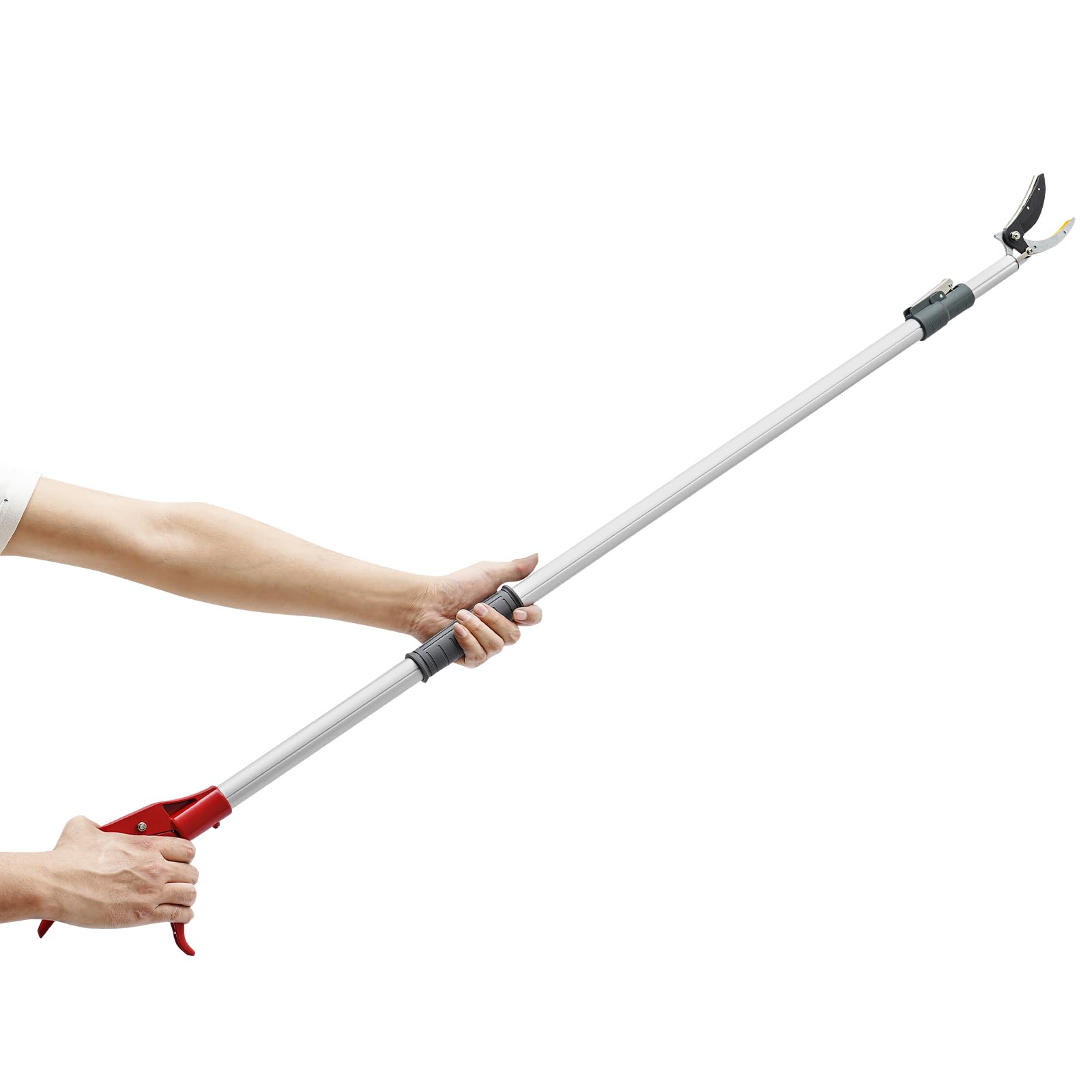 Long Reach Pruning Shears, 1.2-2.2m Telescopic Garden Purner with 1 Pair of Gloves, Branch Cuttter of Max Cutting Diameter 3/8inch for Pruning and Sawing Branches in Gardens Orchards Yards