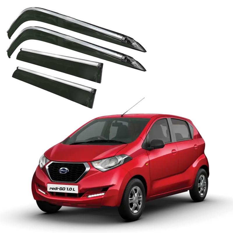 Image of CAR SAAZ Side Door Visors for Datsun Go (2014-2018)(Set of 4Pcs)|Chrome Lined Rain Guards, Polycarbonate, Smoke Finish