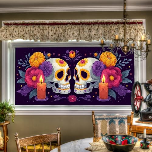 Vinilo decorativo para ventana calavera Día de Muertos 39.37×17.71 pulg miniatura 1