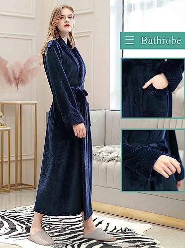 Image of Artfasion Womens Long Fleece Robe - Warm Soft Floor Length Flannel Bathrobes for Winter Thicker Long House Coat with Pockets