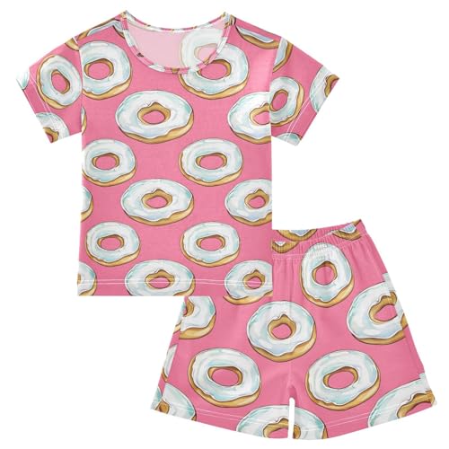 ALAZA Donut Cute Pajamas Set Short Sleeve Cotton Sleepwear Summer Pjs 2 Piece 5-14Y