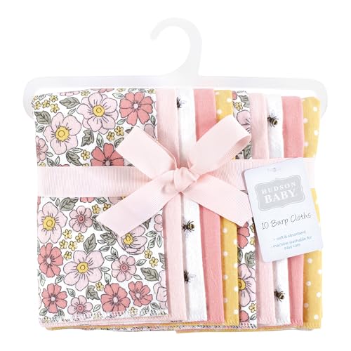 Image of Hudson Baby Unisex Baby Flannel Burp Cloth 10pk, Pink Yellow Pretty Floral, One Size
