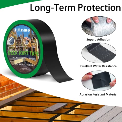 Image of Butyl Joist Deck Tape, 2 inch X 50' Deck Joist Tape Waterproof Flashing Tape, Weather Resistance Self-Adhesive Joist Tape Decking for Deck Joist Beams Protection(12 Rolls)