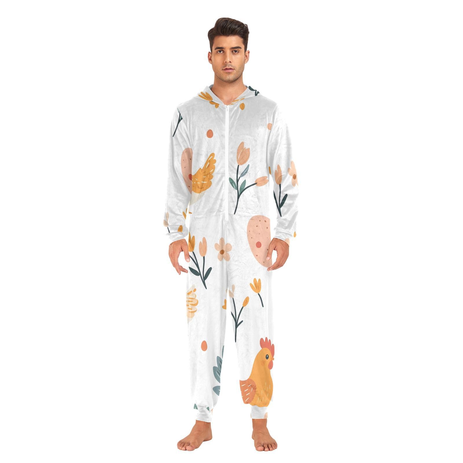 Carino Polli Fiori Bianco Onesie Adulto, Morbido Pigiama Tuta Intero