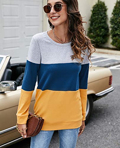 Halife Women's Long Sleeve Color Block Tops Crewneck Sweatshirts Pullover Tunic Shirts Blouses3