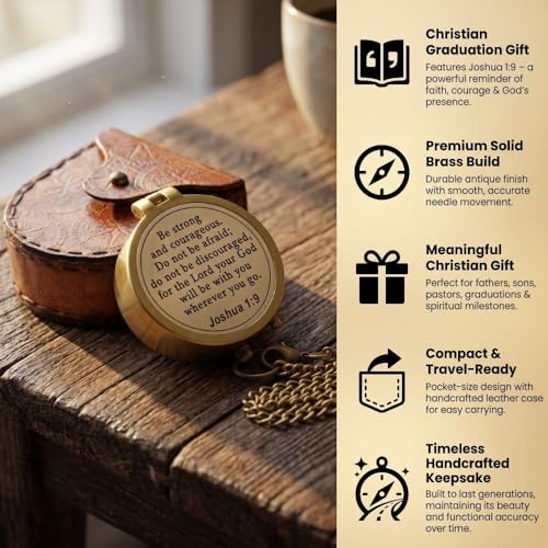 Brújula de latón vintage grabada con la frase 'Sé fuerte y valiente' Josué 1:9, regalo cristiano inspirador para mujeres y hombres miniatura 5