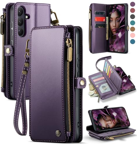 Defencase for Galaxy S26 Case Wallet with RFID Blocking Card Holder for Women Elegant PU Leather Magnetic Snap Flip Wristlet Strap Zipper Wallet Phone Cases for Samsung Galaxy S26 5G 6.3 Purple