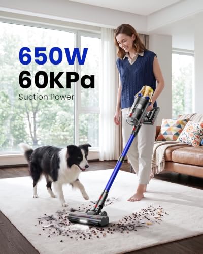 Image of Cordless Vacuum Cleaner, Upgraded 650W 60KPA 70Mins Cordless Stick Vacuum Cleaner with Flexible Hose,Self-Standing,Touch Screen, Anti-tangle Wireless Vacumm Cleaners for Home /Pet Hair /Carpets /Floors