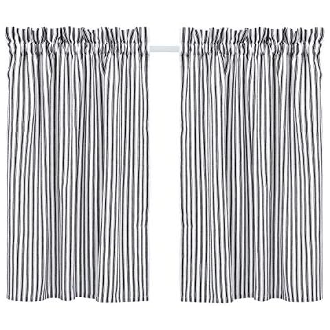 Cackleberry Home Black and White Ticking Stripe Cafe Curtains 28 Inches W x 24 Inches L Woven Cotton, Set of 2 Cover