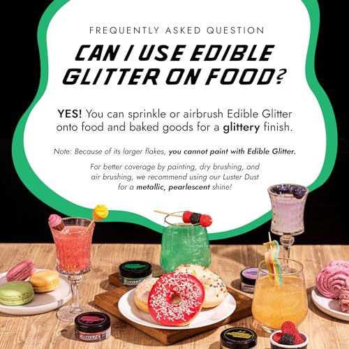 Image of MONEGASQUE Eden Green Edible Glitter for Drinks & Cakes, Drink Glitter, 10g | Shimmer Powder, for Cupcakes, Champagne & Macarons, Cocktail Garnish, Vegan, Gluten-Free, for Bakers & Mixologists