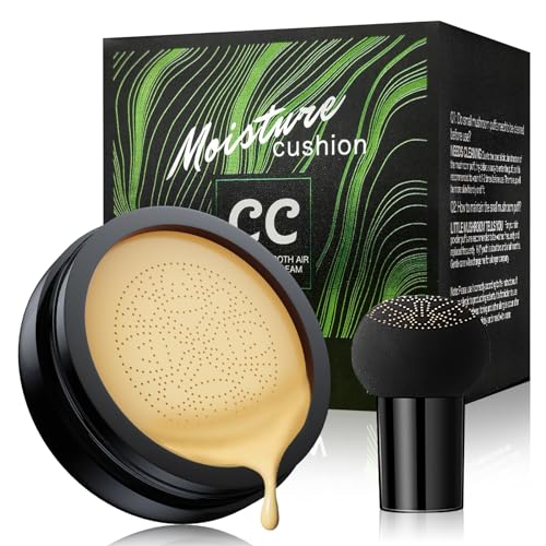 Mushroom Head Air Cushion CC Cream - Tattoo Cover up BB Cream Face Makeup Foundation, Moisturizing Concealer Brighten Long-Lasting, Even Skin Tone for All Skin Types (Buff Beige)