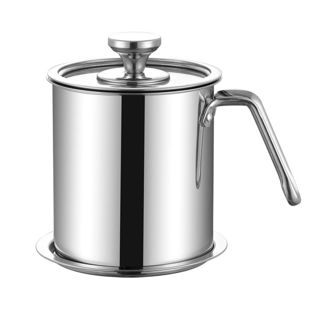 Contenitore per filtro dell'olio in acciaio inossidabile con filtro a rete, dispenser per olio d'oliva, contenitore multiuso per salsa di soia, aceto, manico per versare facilmente il vino (1,8 l,