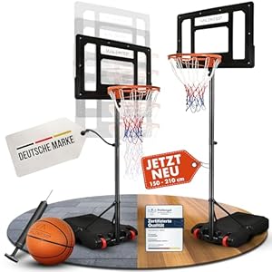 VALENESS® Basketballkorb Outdoor - [135 bis 305 cm] Höhenverstellbarer und Wetterfester Ständer - Profi Korb Mit Basketball und Pumpe für Kinder und Erwachsene (Kinder 150-210 cm)