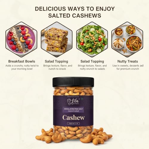 Image of LILA DRY FRUITS Roasted Cashew Nuts 200 gms Himalayan Pink Salt Flavour | Premium Crunchy Salted Kaju Snack Protein Rich Roasted Dry Fruits Healthy Namkeen Snack for Daily Munching Perfect for Gifting