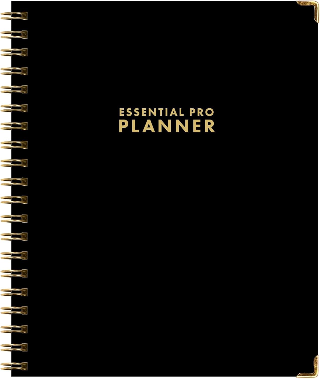 ESSENTIAL PRO Undated Daily, Weekly & Monthly Planner,Monthly Tabs,Daily Tracking,Notes Pages,Storage Pocket,Bookmark w Sticky Notes (Black)