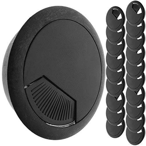 BeMatik - Lote de 20 pasacables Redondo para encastrar en Mesa de Color Negro y diámetro 60 mm