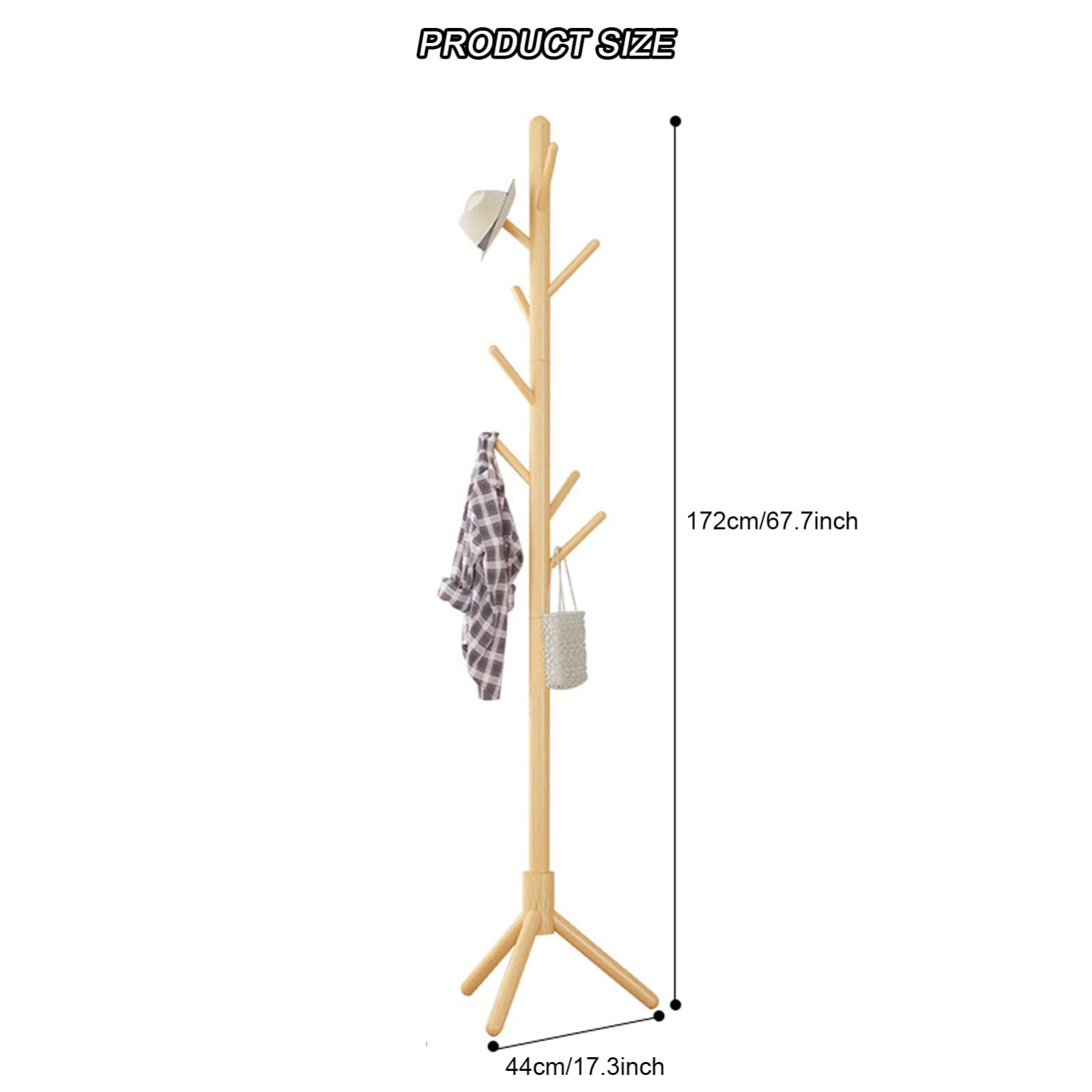Perchero, Perchero de Madera con Forma de Árbol para Abrigos, Perchero con 8 Ganchos Redondeados para Ropa, Sombreros, Bolsos en la Sala de estar A,44 * 172CM