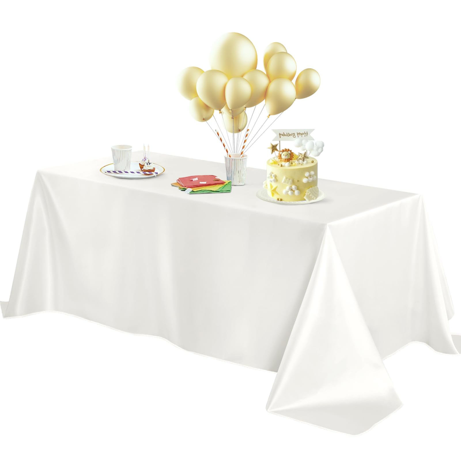 Photo 1 of Horbaunal Ivory Satin Tablecloth 60 x 84 Inches Rectangle Table Cloth Bright Silky Table Cover Overlay Dining Tablecloths for Wedding Party Banquets