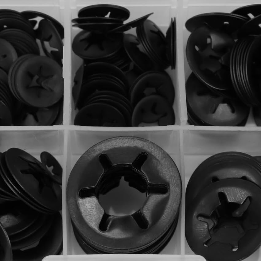 260Pcs Internal Tooth Torx Ring Push On Locking Washers Speed Clips Fasteners Assortment Kit M3-M12, Manganese Steel