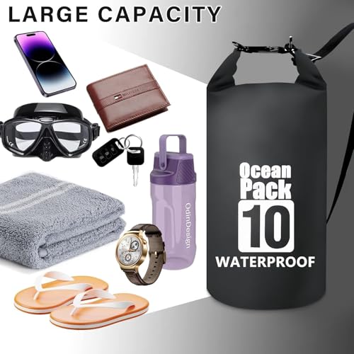 Image of Waterproof Ocean Dry Bag, Roll Top Floating Waterproof Sack for Beach, Swimming, Kayaking, Boating, Fishing, Camping, Hiking & Water Sports (10 Liter)