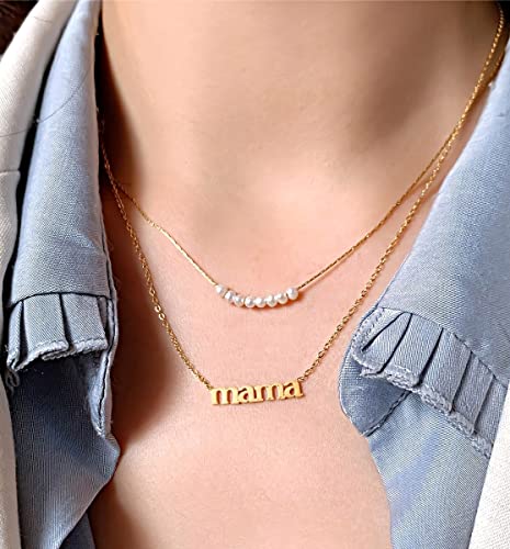 Mama Necklace for Women 18K Gold Plated Mom Pendant Stainless Steel Silver Letter Gift Personalized Jewelry for Mother and Daughter2