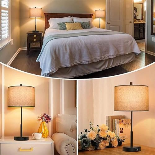 Lampe de chevet tactile à intensité variable 3 voies avec double port USB
