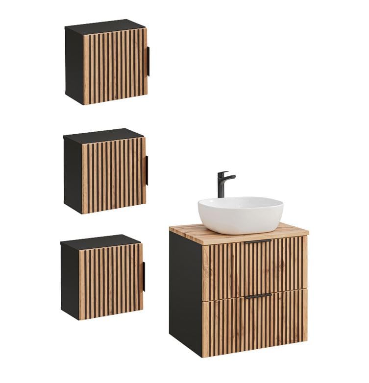 Comad - Juego de mueble para lavabo (3 elementos, 60 cm), diseño de Sylve Black Wotan