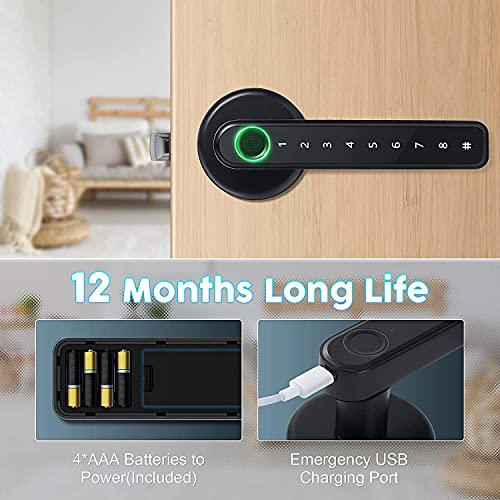 JIVIMOCO Fingerprint Smart Door Lock Door Knob with Keypad Keyless Entry Door Lock with Handle for Home Hotel Office Apartment - Image 6