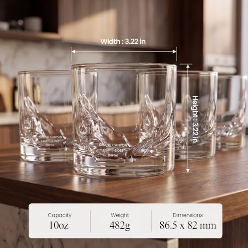 Image of LIITON Grand Canyon Whiskey Glasses, Set of 4, 10oz, Bourbon Glass | Thick Freezable Crystal Rock Glasses, Old fashioned Whiskey Gifts for Men, Cocktails, Scotch Glasses