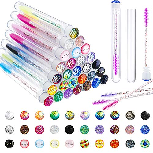 110 Pieces Disposable Mascara Wands Set Includes 30 Reusable Diamond Empty Eyelash Brush Tube and 80 Crystal Lash Eyelash Brushes Eyebrow Applicator for Women Girls Makeup (Assorted Pattern)