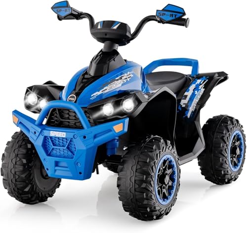 RELAX4LIFE Quad Eléctrico para Niños de 3 8 Años 12V con Velocidad Ajustable 2,2 4,3km/h, Faro LED, Bocina, Música, Pedal, Avance y Retroceso, Coche Eléctrico para Niños, Carga 35kg (Azul)