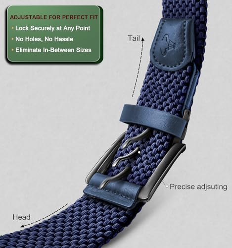 Image of BULLIANT Men Belt Rerversible Golf Belt Stretch Braided for Gift Men 1 3 /8 inch-2 In 1 Belt