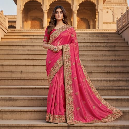 Image of Glory Sarees Women's Pure Soft Silk Banarasi Saree Traditional Embroidery Paisley Border With Blouse Piece (Qualamkars 103 Parent A)