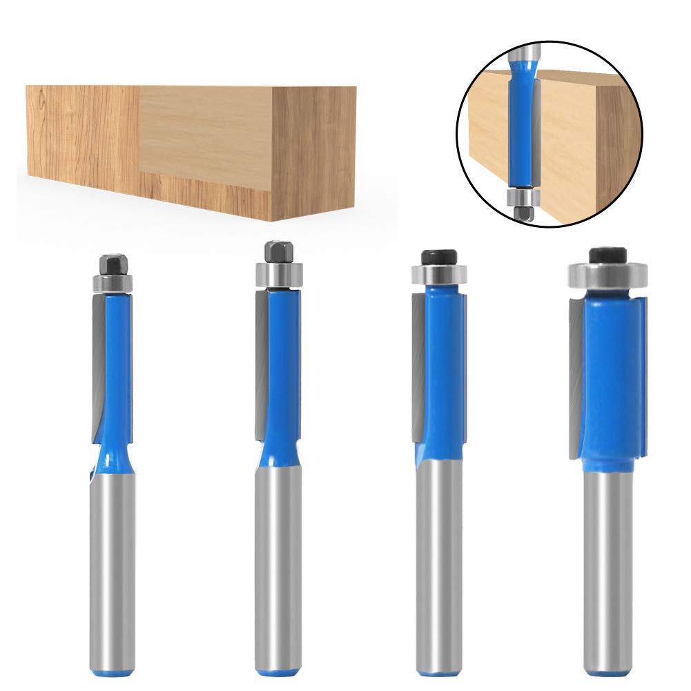4Pcs Fraise à Copier 8 MM Outils de Fraisage de Menuiserie Bricolage de Coupe avec Roulement Supérieur, Queue Garniture Affleurante Routeur