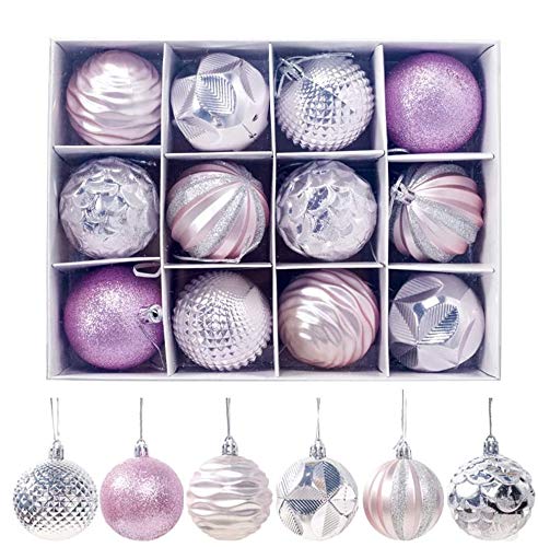 Sunnysam 12 Piezas 6 cm Adornos de Bolas de Navidad árbol de Navidad decoración Ligera y ecológica para Colgar en Ventanas, Rosa (Rosa)
