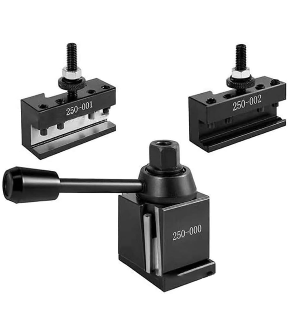 Zestaw narzędzi do szybkiej wymiany słupków, 250-000, 250-001, 250-002, do tokarki, stołu lub wieży, czarny, 3 sztuki