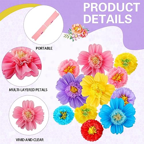 Image of Crowye 12 Pcs Large Colorful Tissue Paper Flowers Decorations Giant Fiesta Craft Crepe Paper Flowers for Wall Decor Backdrop Mexican Wedding Birthday Carnival School Party (10'' 20'',Cute Color)