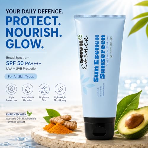 Image of Sunscreen SPF 50+ PA++++ Broad Spectrum UVA & UVB Protection, Moisturising Face Sunscreen with Avocado Oil, Niacinamide & Turmeric, Non-Comedogenic Plant Based Daily Sun Care Cream, 50 g