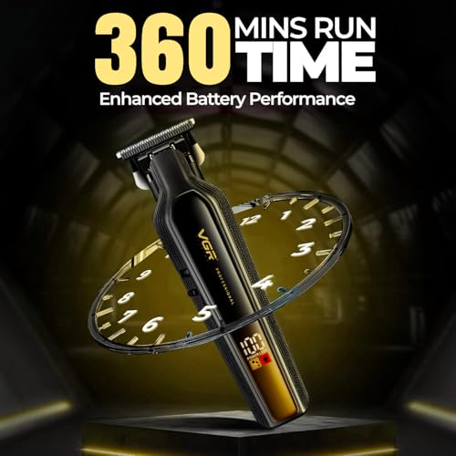 Image of VGR V-930 Professional Hair Trimmer for Men, Ceramic & Titanium Blades | 360 Min Runtime with USB Charging | 4 Guide Combs, LED Display | Perfect for Precision Grooming at Home or Salon (Gold)