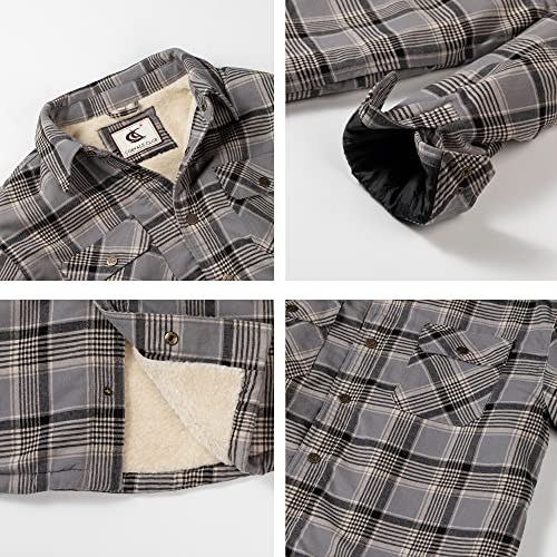 Image of COEVALS CLUB Men's Flannel Shacket Casual Button Snap Sherpa Quilted Lined Premium Jacket Shirts