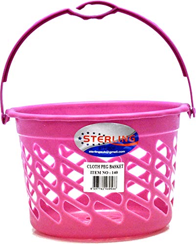 Pegs Basket Soft Grip Clothes Pegs Basket for Washing Line Multicolours Laundry Pegs Basket Multipurpose Use (Pink)